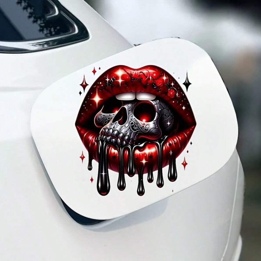 6英寸奇幻动物头骨嘴唇乙烯基贴纸 - 闪亮自粘贴纸，适用于汽车、笔记本电脑、手机、窗户、墙壁 - 独特造型，光泽表面，一次性使用，可粘贴于玻璃、金属、陶瓷表面 - A - 查看 1