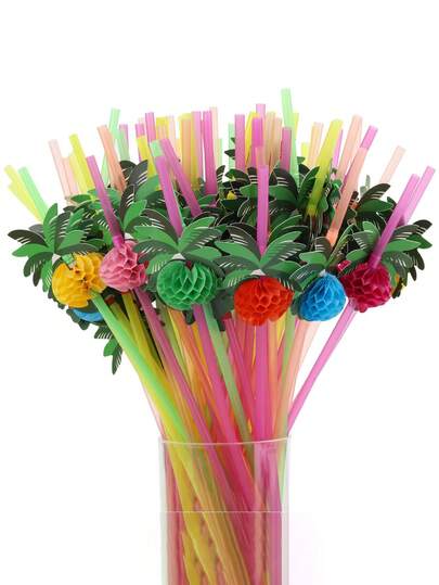 Hindistan cevizi ağacı şeklinde plastik petek pipetler, tropikal Hawaii plaj kokteyli ve havuz partisi süslemeleri için uygundur.