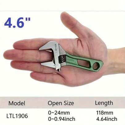 1 pieza Llave ajustable de 4.6 pulgadas - Llave corta y ancha con mango ajustable, con marcado láser y agarre de goma - Construcción de metal duradero para plomería y mantenimiento de baños