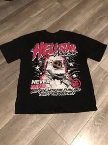Men's 100% Cotton Graphic Tee, Crew Neck Short Sleeve Casual T-Shirt With HELLSTARs Adventure Flame Letter Print, Skeleton Astronaut Graphic, Vintage Streetwear, Comfortable Soft & Breathable For Summer,Daily Wear & Going Out,Regular Fit, Durable Fabric,Ideal Gifts For Men Summer Clothes,Summer Tops,Graphic Tee,Funny T Shirts,T Shirts For Men,Tops For Women,Girls Clothes,Clothes For Girls,Boys Clothes,Holiday Outfits For Women,Summer Holiday Outfits,Girls Holiday - màu đen - Xem 6
