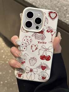 1 pieza Funda de teléfono suave y antideslizante con ilustración texturizada de lazo de cereza roja vintage, compatible con teléfonos Apple - 1 unidad - Ver 3