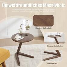 Modern Minimalist Round Wooden Table, Solid Wood Side Table, Sofa Side Table, Living Room Side Table That Slides Under The Sofa, TV Table For Small Spaces That Fits Over The Sofa. - Brown - View 4