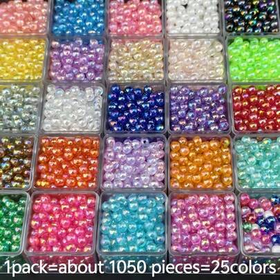 1050pcs 25-Color 6mm Mixed Round Beads Set (Bagged), Suitable For Jewelry Making, DIY Handmade Bracelets, Necklaces, Phone Straps, Handicrafts, Beaded Strings And Jewelry Making Accessories