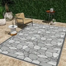 1 Piece Stone Pattern Printed Outdoor Rug, Rustic Style Stone Print Mat, Outdoor Carpet, Patio Rug, Balcony Mat, Garden Mat, RV Carpet, Camping Rug, Beach Rug, Sunroom Carpet - Premium - View 11