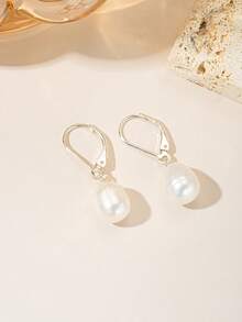 1 Pair Elegant Fashion Freshwater Pearl Decor Dangle Earrings, Suitable For Daily Wear And Party Matching Jewelry - Silver - View 4
