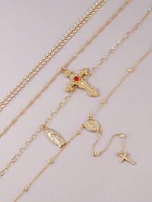 Bộ 4 mặt dây chuyền hình thánh giá và Đức Mẹ Maria, kiểu dây chuyền chữ Y, thích hợp cho phụ nữ đeo hàng ngày, hẹn hò, dự tiệc và các hoạt động tôn giáo. - Vàng - Xem 6