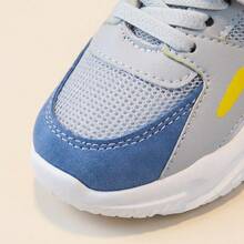 Tenis de niña y tenis para niña, zapatos deportivos casuales de cuero sintético con malla transpirable, calzado infantil con tira de  y suela gruesa antideslizante con amortiguación, decoración de letras, estilo de moda cómodo y ligero, zapatos para niña resistentes para correr y jugar. - Azul - Ver 6