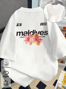 Áo thun nữ màu trắng bằng cotton nguyên chất, in họa tiết hoa nhiệt đới Maldives, trang phục thể thao thường ngày mới cho mùa xuân/hè, mềm mại, thoáng khí và rủ, hoàn hảo cho trang phục hàng ngày khi đi nghỉ mát ngoài trời. Phong cách tối giản Y2K, vui tươi, thoải mái và bền bỉ. - Trắng 8 - Xem 7