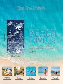1pc Ocean Element Sea Turtle & Coral Children Beach Towel, Super Soft Microfiber Extra Large Beach Blanket, Super Absorbent Bath Towel, Suitable For Travel, Swimming Pool, Diving, Surfing, Yoga, Camping, Available In Multiple Sizes, Beach Accessories - Multicolor - View 15