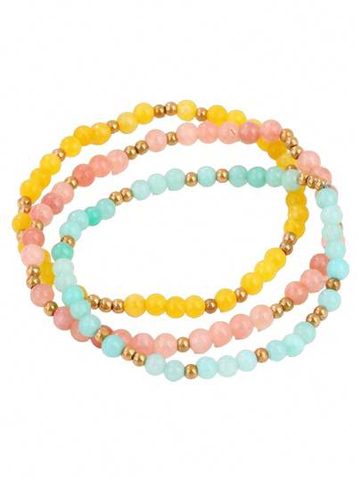 Vòng tay đính đá tự nhiên nhiều màu sắc sang trọng, điểm nhấn hạt vàng cổ điển, vòng tay nhiều lớp đa năng.