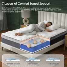 Hybrid Mattress In A Box 10 Inch – Gel Memory Foam With Pocket Spring, Medium Firm Feel, Cooler Sleep & Pressure Relief For Full King Queen - 淺灰色 - 查看 6