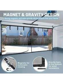 Garage Door Screen 1-Piece Magnetic Garage Door Curtain Adjustable Mosquito Net Size: 157 Inches * 78 Inches Classic Mesh Curtain With Full-Frame Hook-And-Loop Installation For Easy Setup.No Drilling Required.Home Insect Protection - Dust Control - UV Protection.Features LIAMST Hook-And-Loop Tape For Installation In Minutes-Convenient And Quick.Additional Pins Enhance Security And Durability.The Included 6 Magnetic Tape Tools Facilitate Vehicle Access While Preventing The Door Screen's Central Magnets From Being Attracted When Metal Garage Doors Automatically Close Or Open.LIAMST Uses Premium Anti-Oxidant Fiberglass Material.Magnetic Mesh Doors With Full-Frame Hook-And-Loop Tape Serve As A Replacement For Fixed Screens, Suitable For Front Doors, Back Doors, Indoor/Outdoor Use, Entrances, Patios, Balconies, Porches, Glass Surfaces, And More. - Black - View 7
