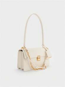 Women's Shoulder Bag, Commuter Knot Chain One Shoulder Underarm Bag, Detachable Strap And Chain, Ladies Handbag, Designer Handbag, Fashionable Buckle And Colorful Accessories Series, Perfect Gift For Friends And Teenagers, Mother's Day Gift - White - View 2