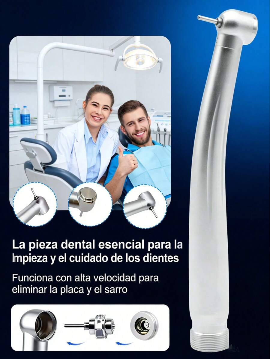 Kit de Pieza de Mano Dental High Speed Madeshow, Turbina con Luz LED Integral, Acero Inoxidable Desmontable, Equipo Odontológico para Clínica y Uso Profesional - Plateado - Ver 1