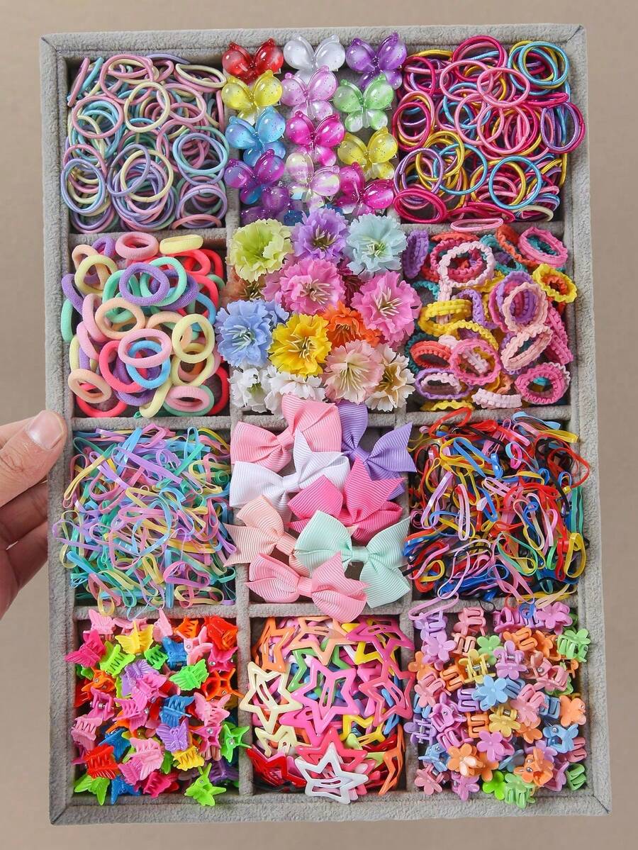 Bộ phụ kiện tóc 847 món, nơ satin đính đá cho bé gái, kẹp tóc hình bướm lấp lấp, kẹp tóc hình hoa cúc, dây buộc tóc, băng đô, quà tặng sinh nhật thanh lịch, sử dụng hàng ngày. - Nhiều màu - Xem 1