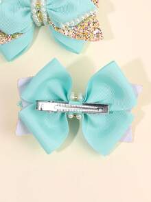 2pcs Green Bow Hair Clips For Girls, Sweet Pearl Decorated Crocodile Clips, Gift, Casual Daily Hair Accessories - Multicolor - View 6