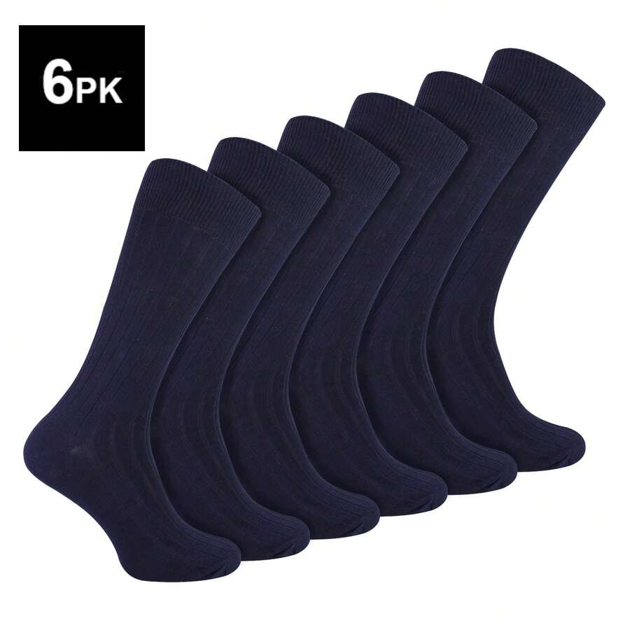 Sock Snob Sock Snob - 6 Pairs Multipack Mens Ribbed Dress Socks | Breathable Crew Cotton Socks - Navy - View 1