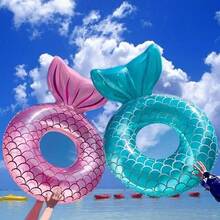 Mermaid Tail Inflatable Swimming Ring, Cute Fish Scale Print Floating Circle, Suitable For Summer Beach Vacation, Swimming Pool Party, Water Park And Outdoor Water Activities, Pool Inflatable, Beach Essentials, Pool Float - Mermaid Swimming Ring - View 6