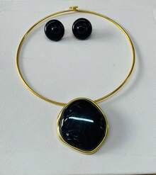 Gold-Plated Choker Set For Mother's Day - Be Beautiful Like A Jewel. - 黑色 - 查看 1