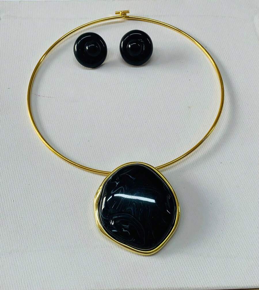Gold-Plated Choker Set For Mother's Day - Be Beautiful Like A Jewel. - 黑色 - 查看 1