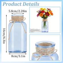 Vintage Glass Flower Vase, Farmhouse Glass Centerpiece Vases Mason Jars For Weddings, Parties & Home Decor Bulk (12, Transparent)  Bud Vases For Flowers For Rustic Wedding KDW8 - Blue - 查看 2