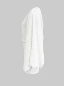 LovelyWholesale Bộ đồ 2 món gợi cảm dành cho nữ: áo thun cổ thuyền xuyên thấu kèm chân váy thắt eo, thích hợp cho mùa hè. - trắng - Xem 4
