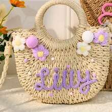1pc Personalized Spring/Summer Fashion Straw Woven Bag, Handheld/Shoulder/Crossbody, Floral, Perfect For Party/Wedding/Bridesmaid Outfit, Gift For Her - Multicolor - View 15