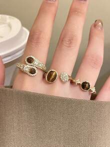 5件時尚幾何水滴裝飾開口戒指，適合日常配戴，送禮佳品 - A style-5pcs - 查看 6