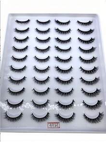 20 Pairs Criss-Cross Fluffy Faux Mink Eyelashes, Natural Long Handmade Curly 3D Lashes, Mixed Style Artificial Eyelashes - Black - View 1