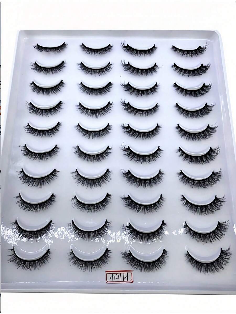 20 Pairs Criss-Cross Fluffy Faux Mink Eyelashes, Natural Long Handmade Curly 3D Lashes, Mixed Style Artificial Eyelashes - Black - View 1