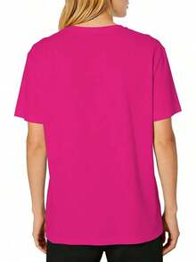 1 Piece Women's Plus Size Casual T-Shirt With Pink Heart Print - Round Neck, Fashionable Ladies Clothing, Lightweight And Breathable, Holiday Outfits For Women, Summer Outfits For Women, 180g 100% Cotton. - 黑色 - 查看 8