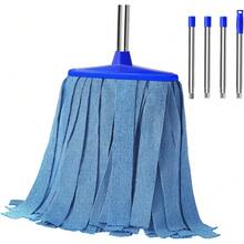 Commercial Microfiber Mop With 52 Inch Stainless Steel Handle And Washable Blue Mop Head For Indoor Outdoor Floors - 1 - Xem 2