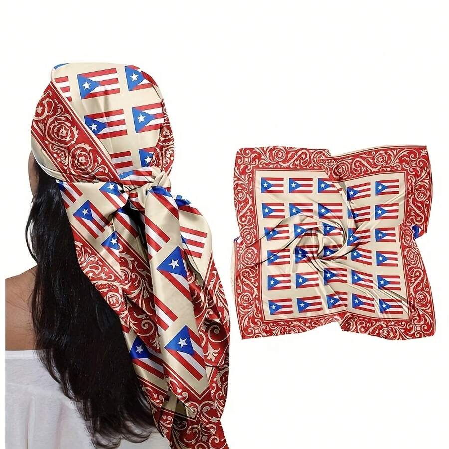 1pc Soft, Stylish, And Beautiful Headscarf/Kerchief, 35.83inch Large Women's Headscarf, Puerto Rico Flag Pattern Headscarf, Skin-Friendly, Breathable And Not Stuffy, Suitable For Daily Outings, Shopping, Dates, Gatherings With Friends, Seaside Vacations, Beach Strolls, And Road Trips, Stylish And Eye-Catching, Fashionable Accessory, Perfect For Summer Holidays And Travel Season - 35,83 x 35,83 inch / 91 cm x 91 cm - Xem 1