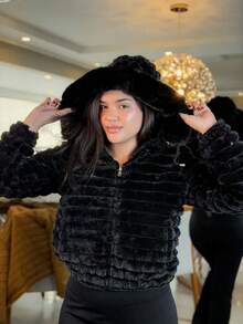 Women's Teddy Puffer Jacket Plush Double Sided Winter - 黑色 - 查看 2