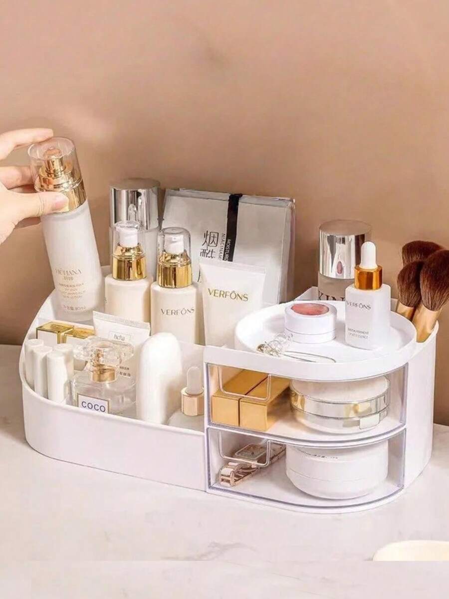 Desktop Cosmetic Storage Box With Drawer, Makeup Organizer, Can Hold Lipstick, Brushes, Eyeshadow And Makeup Brushes, For Desktop Cosmetic Storage And Organization