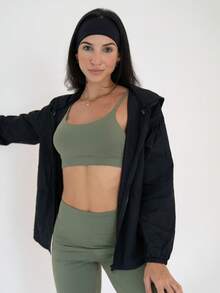 Women's Windbreaker Jacket With 2 Pockets, Urban Style, And Hood - Negro - Ver 2