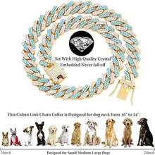 2 piezas Collar para mascotas con diamantes incrustados, cadena cubana de aleación de zinc resistente, con brillantes diamante de imitación que elevan el estilo general, ajustable en tamaño, adecuado para gatos y perros, diseño único y llamativo - Multicolor - Ver 6