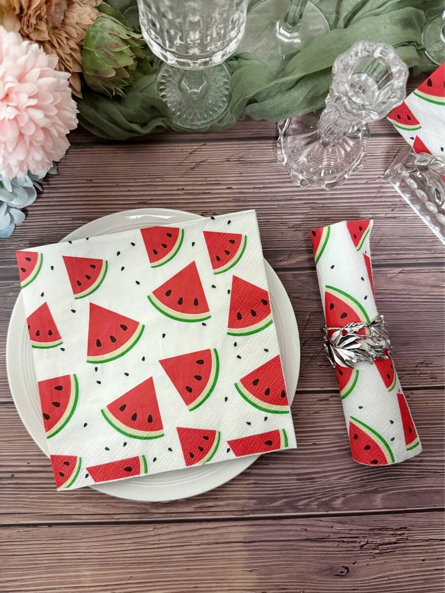 20pcs Cute Watermelon Party Napkins,Soft,Well Print,13*13inch,2-Ply,Summer Party Supplies;Printed Paper Tissues For Outdoor Party,Watermelon Fruit Themed Party,Picnic Restaurant Home Party,Birthday,Holiday&Festive Party Napkins - Color - View 1
