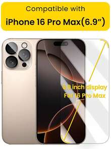 2-In-1 Tempered Glass Screen Protector (1 Screen Protector + 1 Camera Protector) For IPhone 16 Pro Max. Full-Screen Tempered Glass Coverage, Super Protection, High-Definition Clarity, Easy Installation, Durable And Bubble-Free. Suitable For 17 Pro Max/17 Pro/17 Air/17 E/16 Pro Max/16 Pro/16 Plus/16/15 Pro Max/15 Pro/15 Plus/15/14/13/12/11. An Essential Daily Phone Protection Accessory, Compatible With Phone Cases. - Clear - View 2