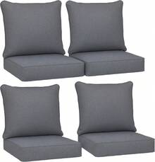 Outsunny Outdoor Chair Cushions Set Of 4, Fade Resistant, 24 X 24 In Deep Seat, Patio Cushions For Chair, Sofa, And Outdoor Furniture, Gray - 天藍色 - 查看 11