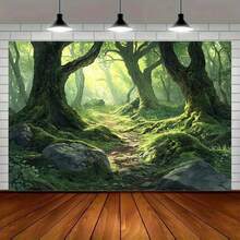 1pc Large Wall Hanging Tapestry - Enchanted Forest Pathway Wh Sunl Trees,  Greenery & Mossy Rocks - Durable Polyester Fabric For Indoor/ Jungle Decor - Easy Hang Wh Hooks/Adhesive - Al Woodland Bkdrop For Birthday, Wedding, Decorations - No Electricy Needed -  Green Forest Wall Art - Multi-Size Available - For Home, Events, And Themed Celetions - 1PC - View 9