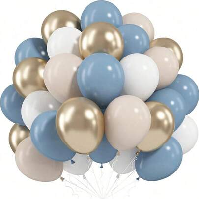 46pcs Set Of Matte Blue, Opaque White, Vintage Beige And Metallic Gold Balloons, Suitable For Christmas, Birthday, New Year, Wedding Decoration, Indoor And Outdoor Scenes, Christmas Tree Decoration, Etc.