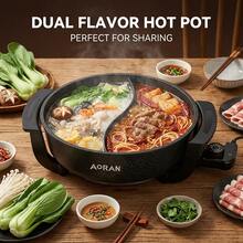 Aoran Multipurpose Electric Hot Pot With A Non-Stick Coated Inner Pot, Easy To Clean And Quickly Heats Up, Multi-Speed Temperature Control, Suitable For 3-5 People, Supports Steaming/Boiling/Stir-Frying/Stewing, Portable For Dorm/Office/Travel, A Must-Have Indoor Hot Pot, Perfect For Family Dinners, An Ideal Birthday Gift For Loved Ones, Enjoy Dual Flavors,  And Durable,  Compact, A Kitchen Appliance Every Hot Pot Enthusiast Must Have. - US A Type Plug(110-127V) - View 4