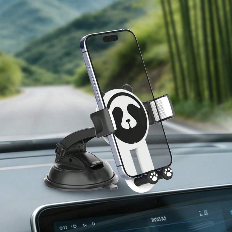 Cartoon Panda Suction Cup Car Phone Holder, Dashboard Navigation Bracket, Cute Style Phone Mount