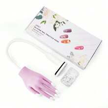 亚克力美甲练习手 - 硅胶美甲练习手，升级版甲片永不脱落，假指甲美甲师手，用于美甲练习，灵活的练习模型手，配有100片甲片 - 紫色 - 查看 3