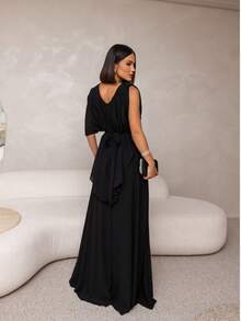 Elegant Long Chiffon Party Dress For Bridesmaids At A Wedding. - 黑色 - 查看 5