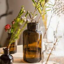 Set Of 16 Amber Glass Bud Vases, 8.5 Oz Small Brown Bud Vase Bulk Boho Glass Vase Decorative Medicine Bottle Vintage Apothecary Jar For Flower, Wedding Reception, Table Centerpieces, Home Decor  Bud Vases For Flowers For Rustic Wedding YFXE - 500毫升 - 查看 4