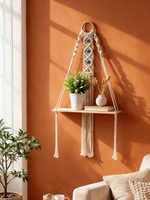 1 chiếc giá treo tường macrame trang trí hình mắt quỷ phong cách Bohemian, kệ nổi đan tay có tua rua, giá đựng đồ treo tường phong cách Boho cho phòng ngủ, phòng khách, phòng tắm, trang trí cây cảnh, trang trí nhà cửa phong cách Bohemian, quà tặng nghệ thuật treo tường chống mắt quỷ. - Nhiều màu-A - Xem 2