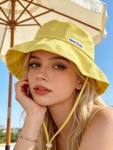 1pc Women's Drawstring Brim Bucket Hat, Outdoor Adjustable Chin Strap Design Tassel Bucket Hat, Soft Fabric Windproof Fashion, Suitable For Travel, Beach, Vacation, Casual Daily Use,Summer - Multicolor - View 11