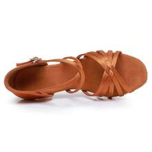 Sepatu Dansa Latin Hak 5cm/7cm, Bahan Satin, Cocok untuk Aula Dansa Profesional, Latihan Dansa Dewasa, Tersedia 3 Pilihan Warna - Coklat - View 6
